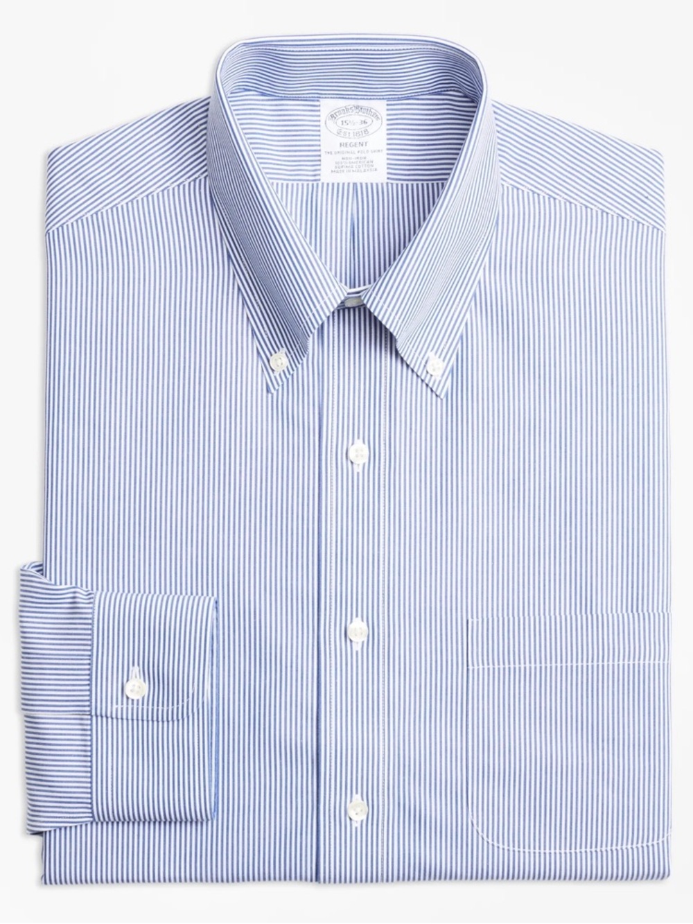 Brooks Brothers Regent Non-Iron Dress Shirt Blue White Stripe 18-6/7 (XL)